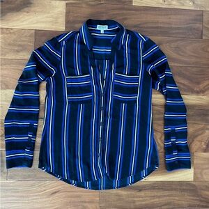 Express Black & Blue Striped Button Up Shirt size Small